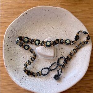 Amber Gold and Silver Beaded Necklace